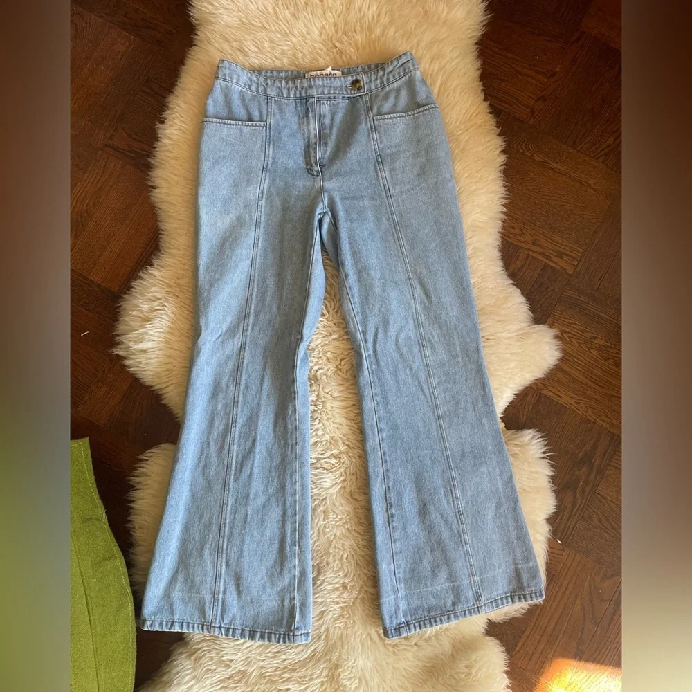 Y2K wide leg flare jeans light wash all cotton denim bare back yoke - Picture 8 of 8